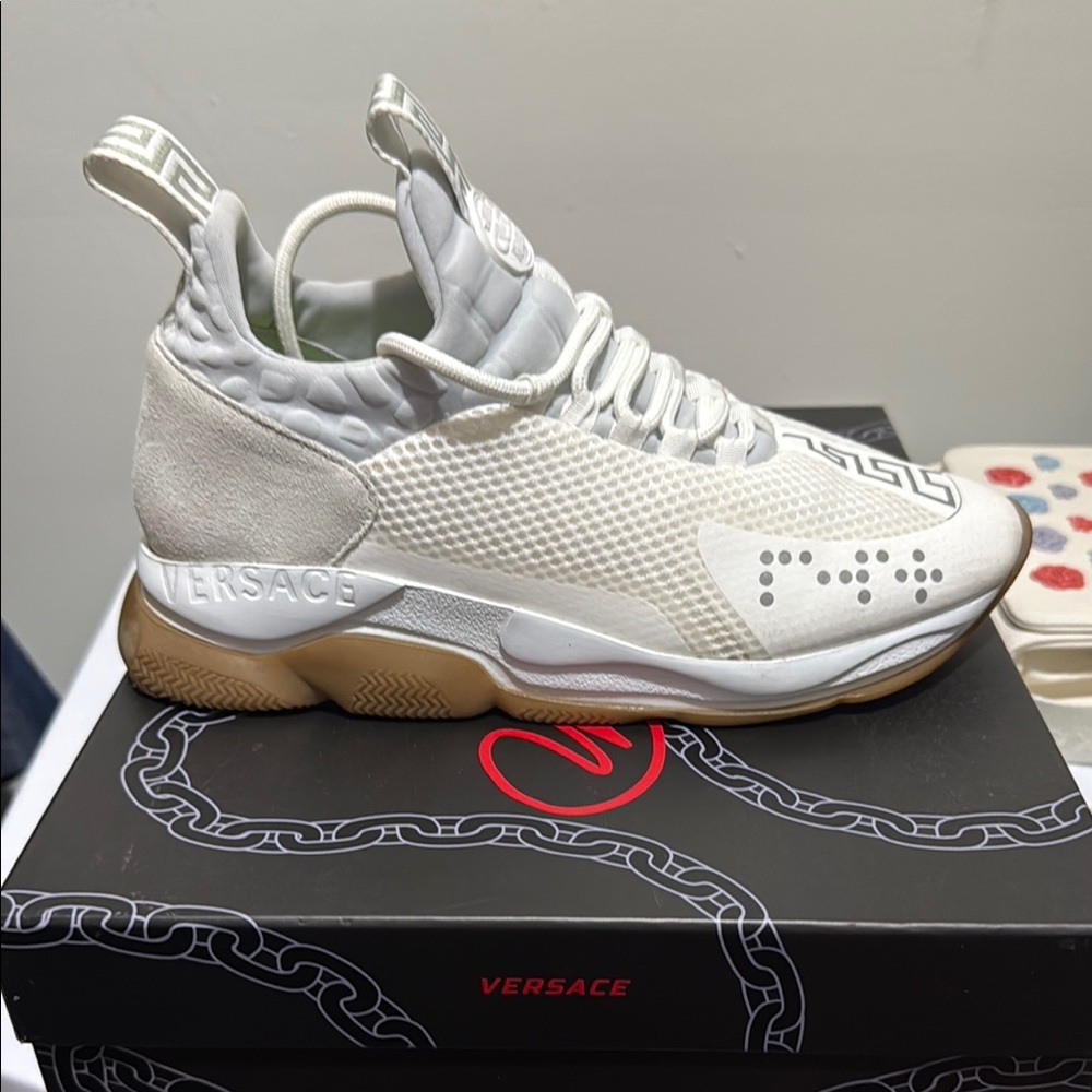 Versace White and Tan Athletic Shoes